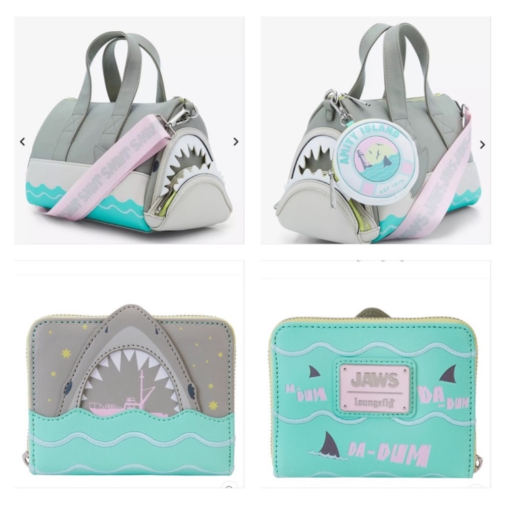 LOUNGEFLY UNIVERSAL JAWS GLOW IN THE DARK CROSSBODY & WALLET SET - Picture 1 of 9